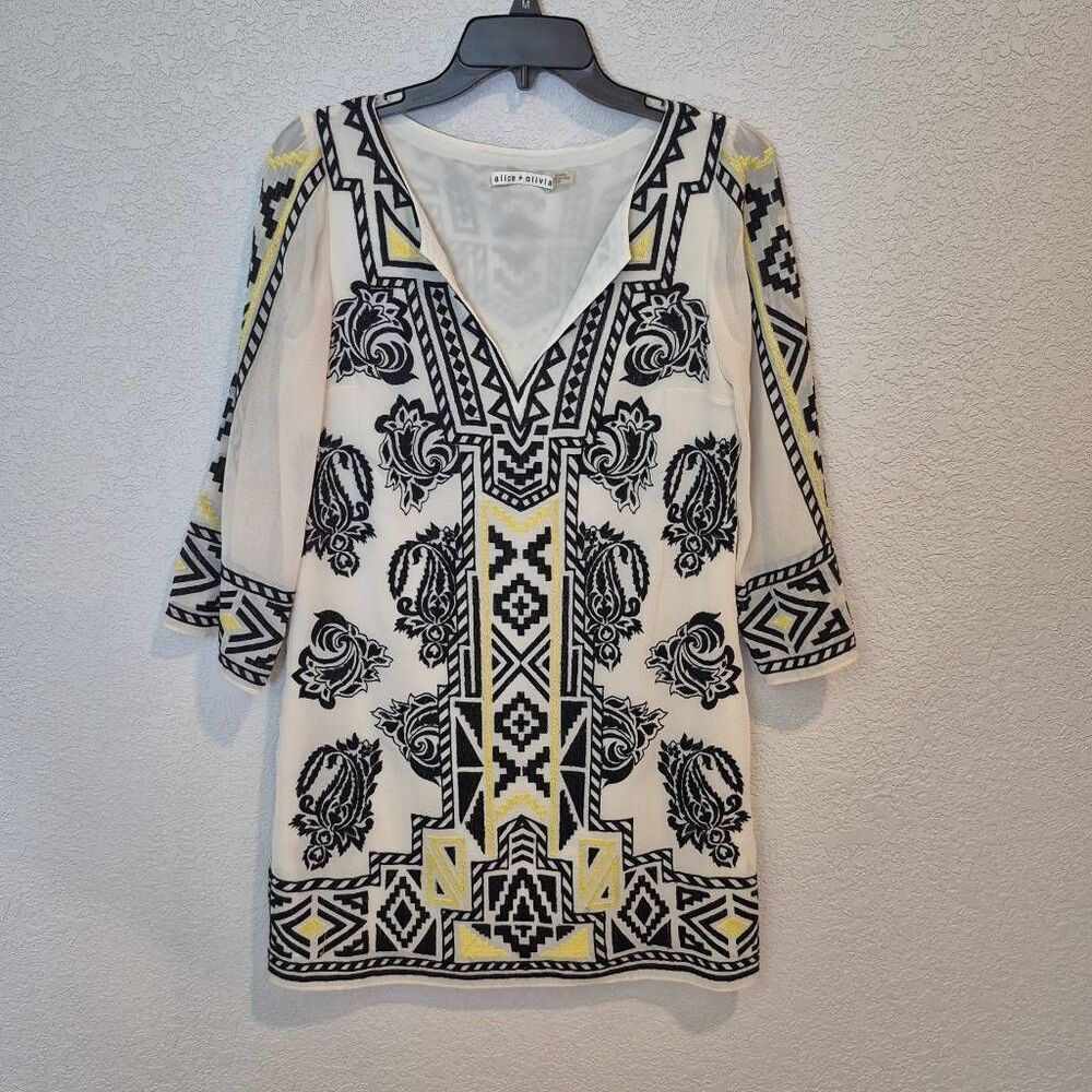 Alice + Olivia Lowell Embroidered Shift Dress Size XS